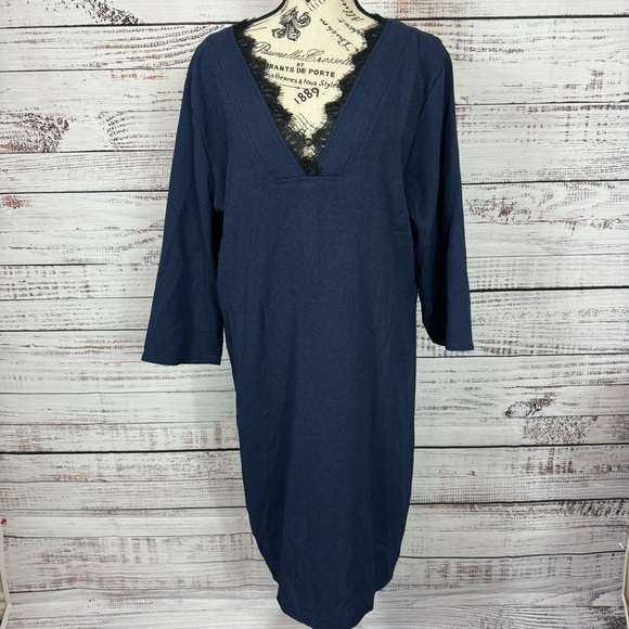 Amaryllis Dress lace detail dark navy half sleeve size 2X midi dress - Picture 1 of 8